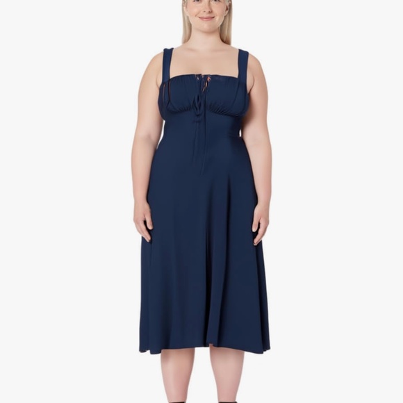 Floral Midi Corset Dress Wedding Guest Flowy Slit Lace Up Dresses for Women Tea - Picture 2 of 6